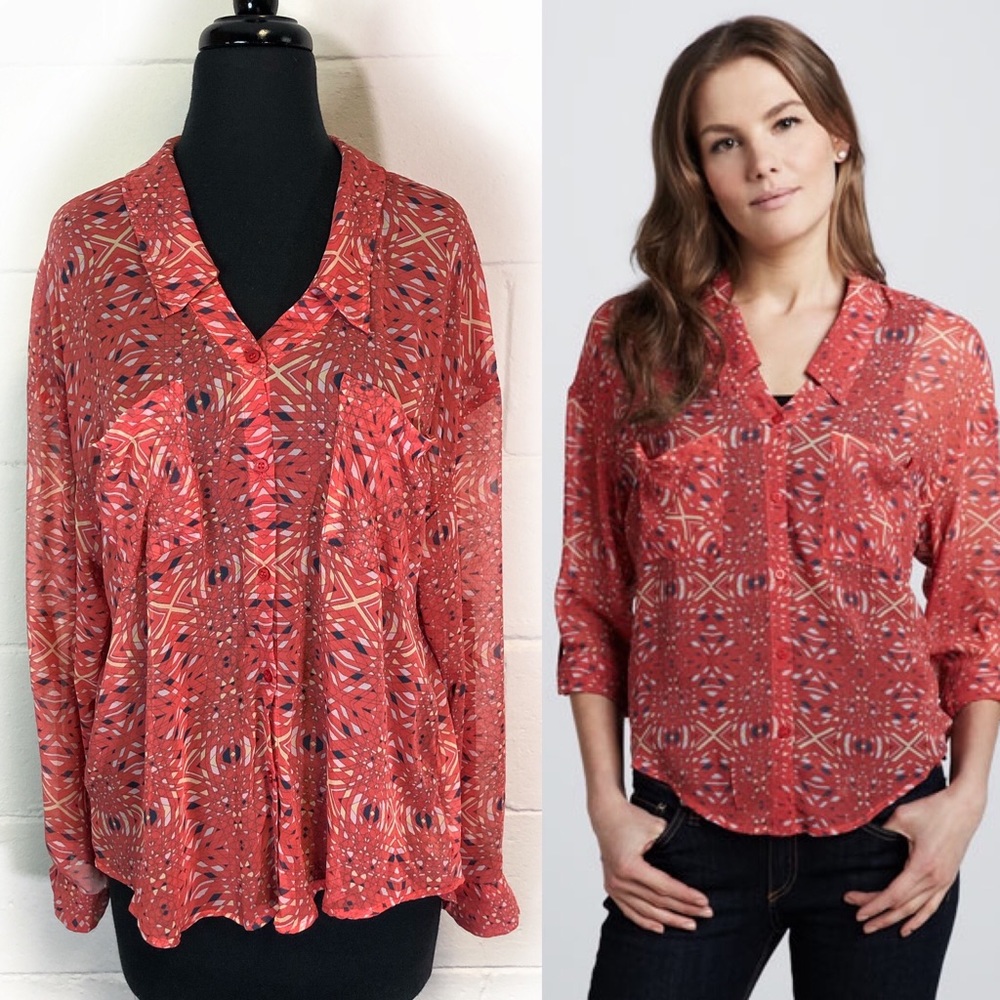 Free People Easy Rider Sheer Button Up Blouse